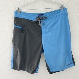 Patagonia Wavefarer 10" Board Shorts Mens 34 Blue‎ Grey Colorblock Swim Surf